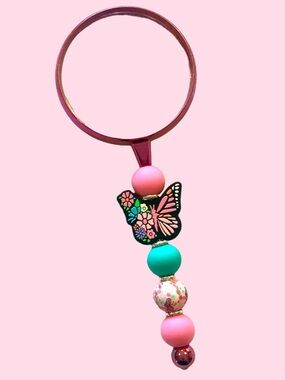 Pink & Teal Butterfly Beaded Magnifying glass.  Lightweight. Handmade